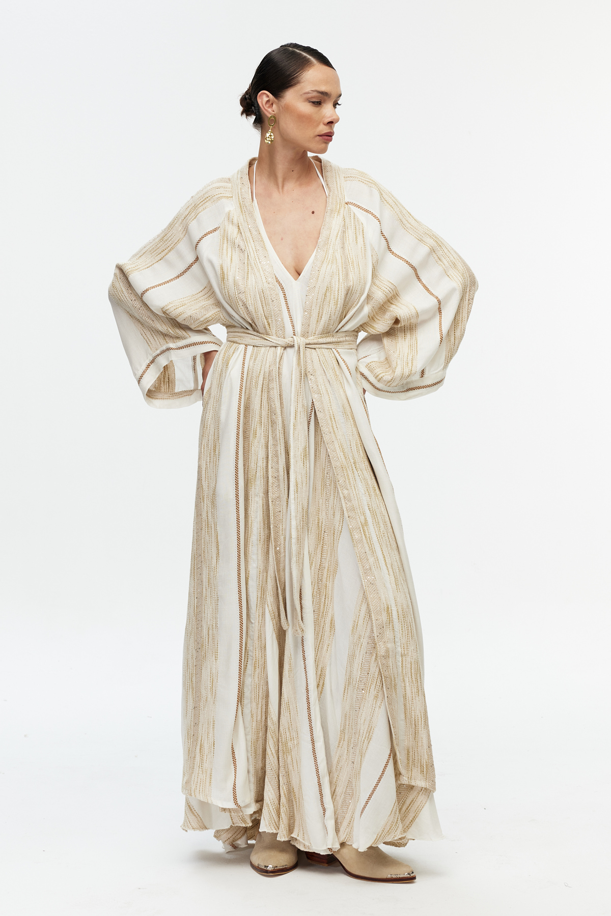 Pamuklu Kuşaklı Uzun Kimono