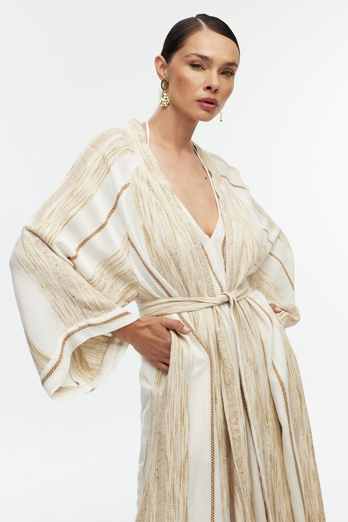 Pamuklu Kuşaklı Uzun Kimono