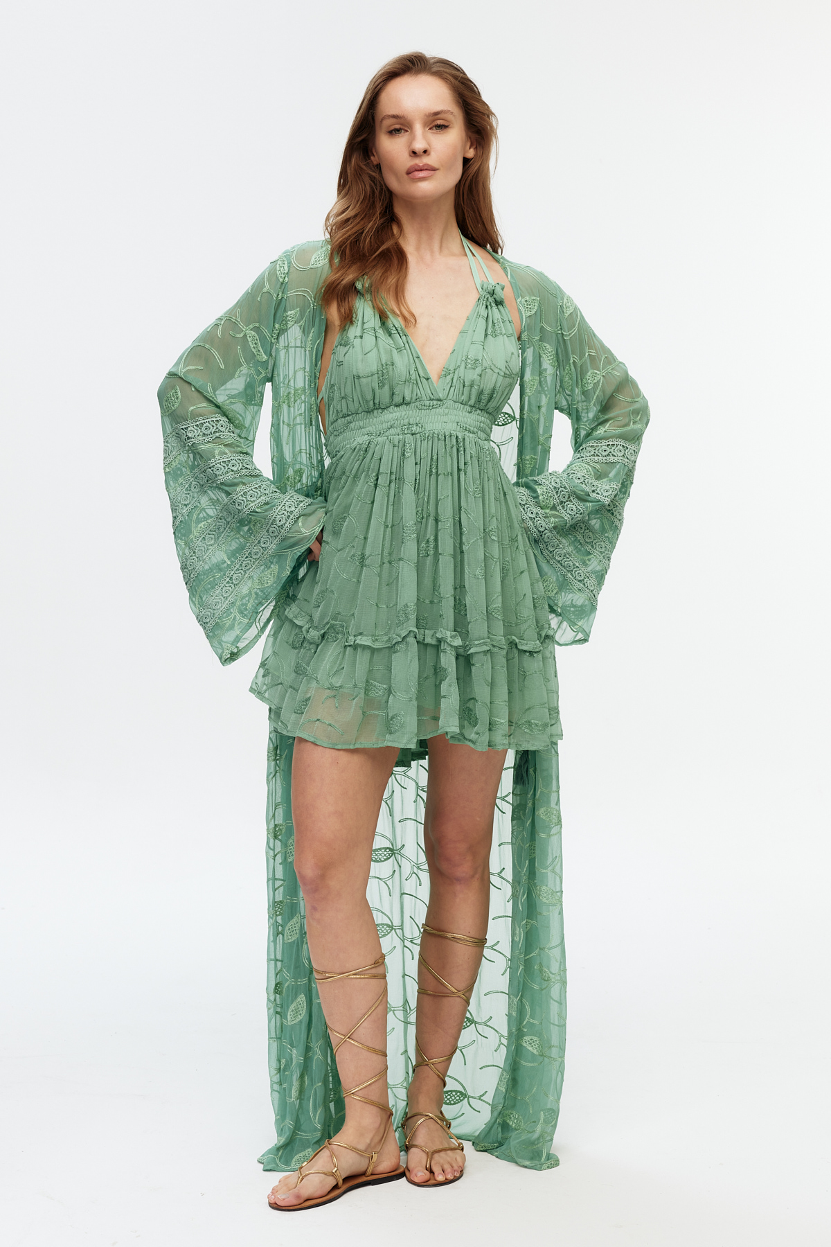 Şifon Dantel Detaylı Uzun Kimono