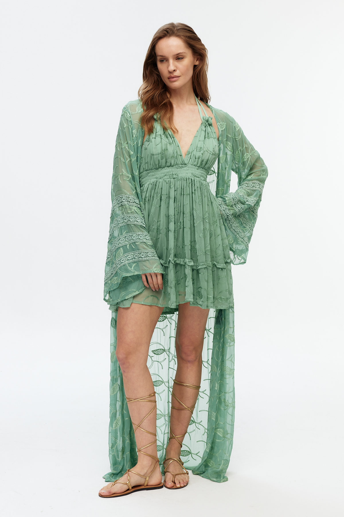 Şifon Dantel Detaylı Uzun Kimono