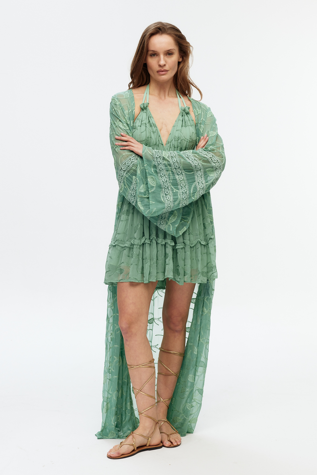 Şifon Dantel Detaylı Uzun Kimono
