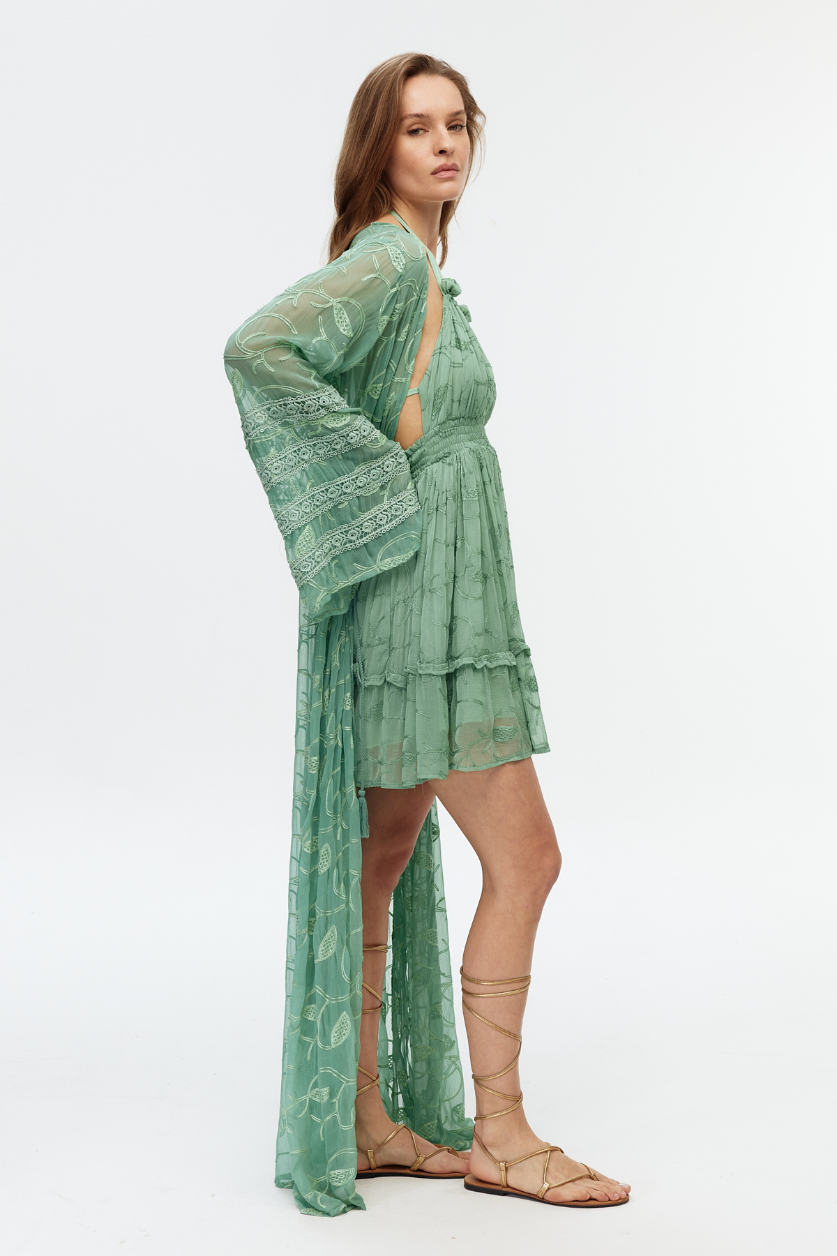 Şifon Dantel Detaylı Uzun Kimono
