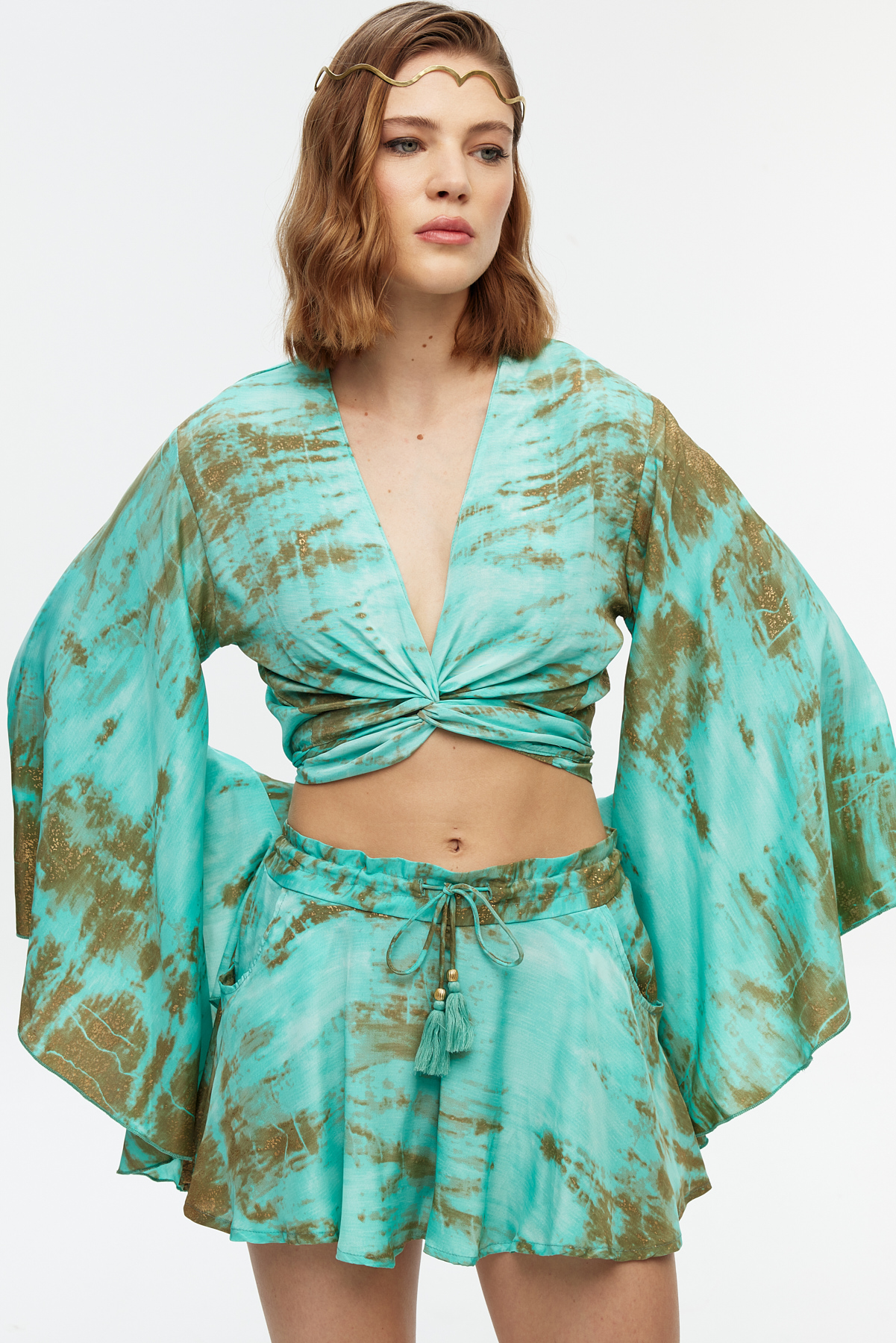 İpek Crop Top Şort Etek Takımı