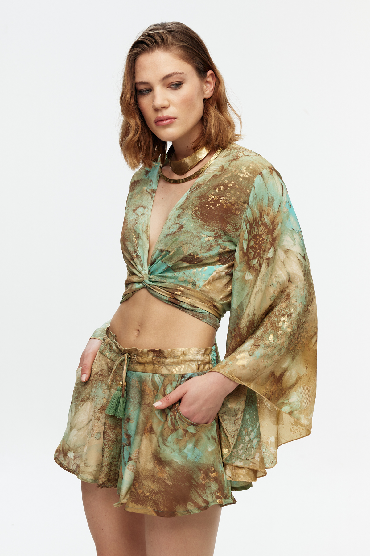 İpek Crop Top Şort Etek Takımı