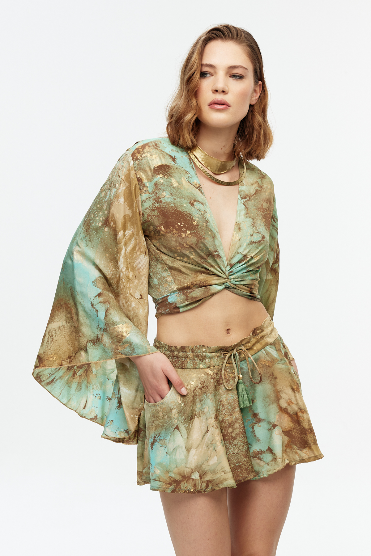 İpek Crop Top Şort Etek Takımı