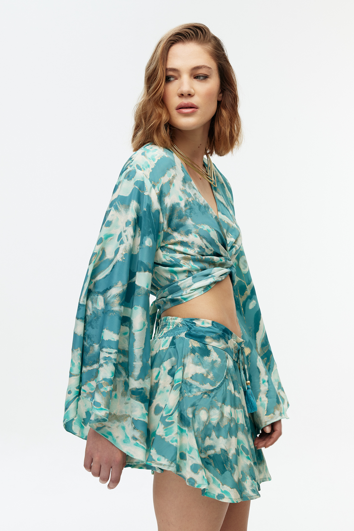 İpek Crop Top Şort Etek Takımı
