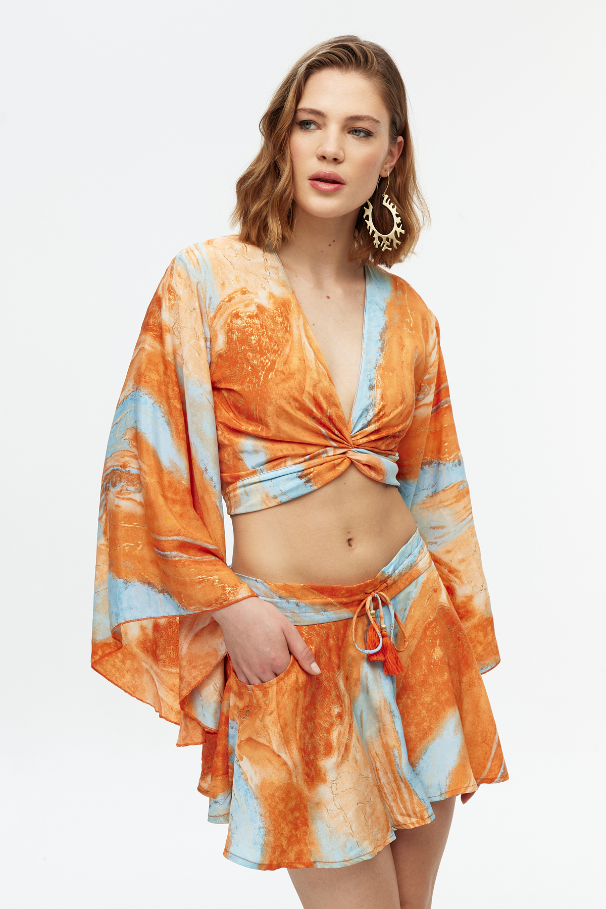 İpek Crop Top Şort Etek Takımı