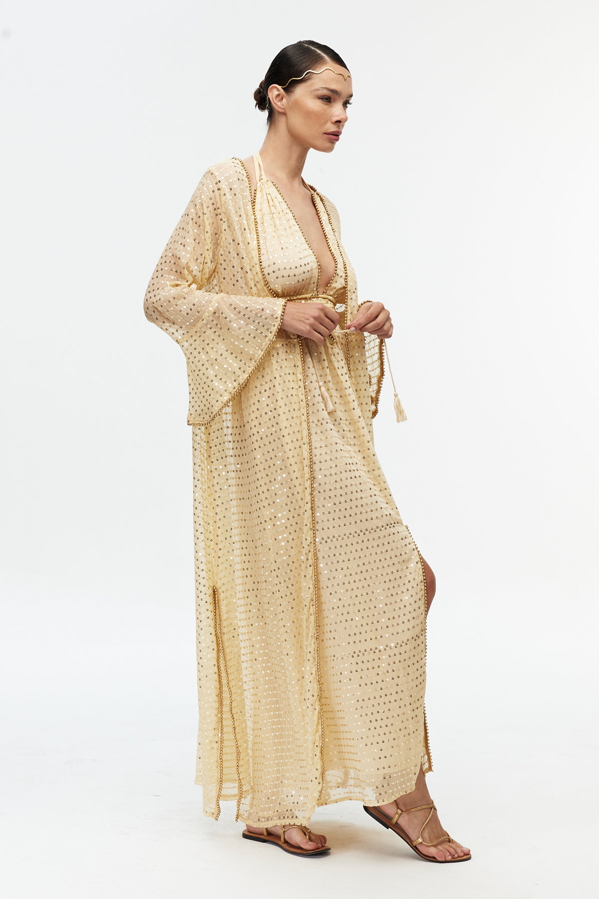 Işıltılı Şifon Uzun Kollu Kimono